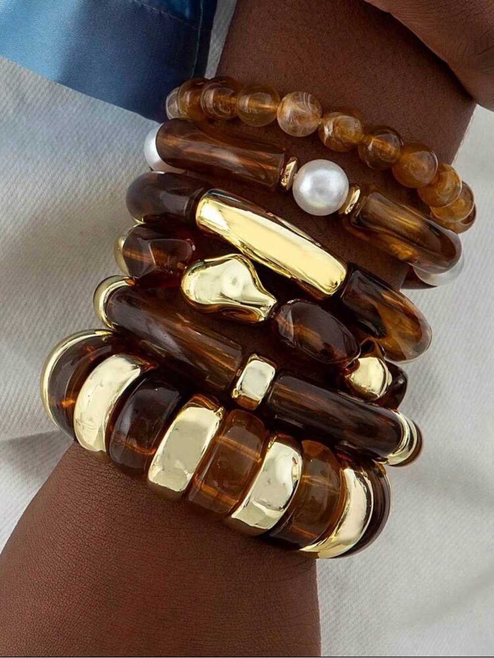 Gold & Amber Stackable Women's Bracelet Set